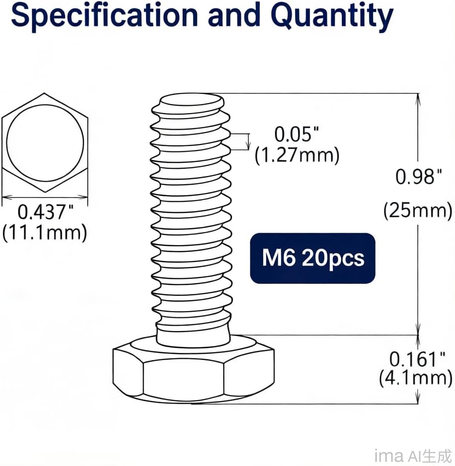 20 Pzas Tornillos Acero Inox M6x25mm Hex