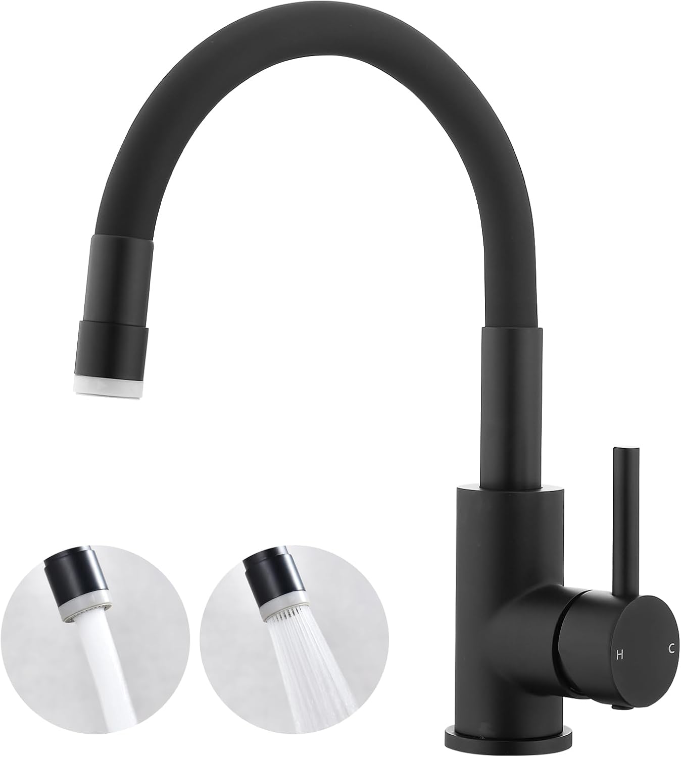 Grifo barra cisne flexible negro giratorio baño cocina