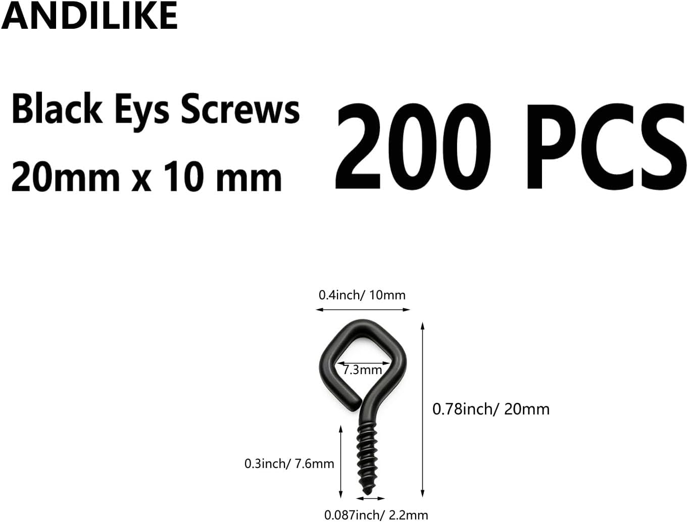 Ganchos ojos negros 0.78pulg autorroscantes 200 pzas