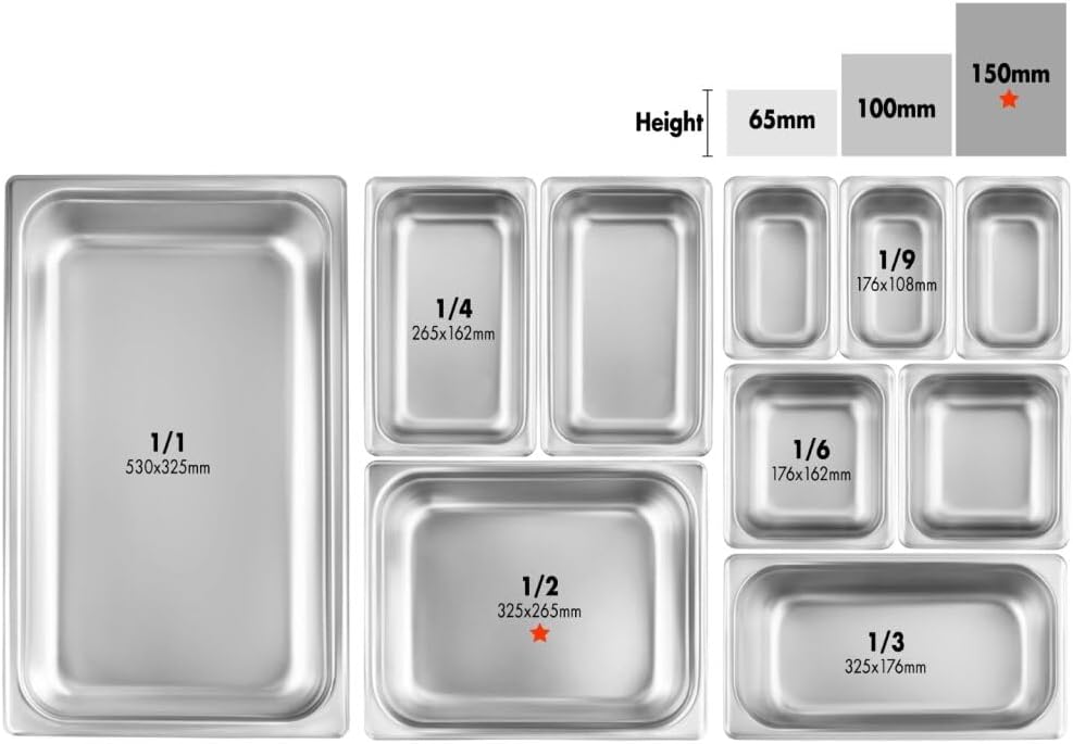 Bandeja vapor acero inox 18/8 NSF set 6