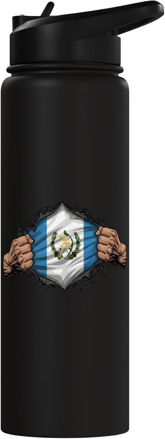 Botella de agua aislada de acero inoxidable con bandera de Guatemala