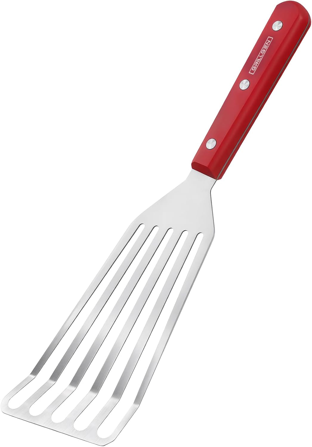 Reversor pescado acero inox 12.4pulg mango rojo para sartén hierro