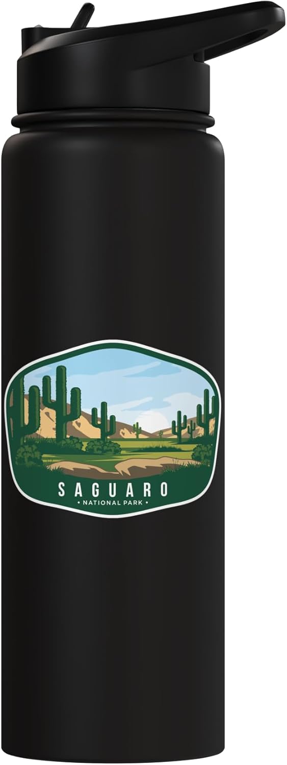 Botella de agua acero inoxidable aislada Parque Nacional Saguaro