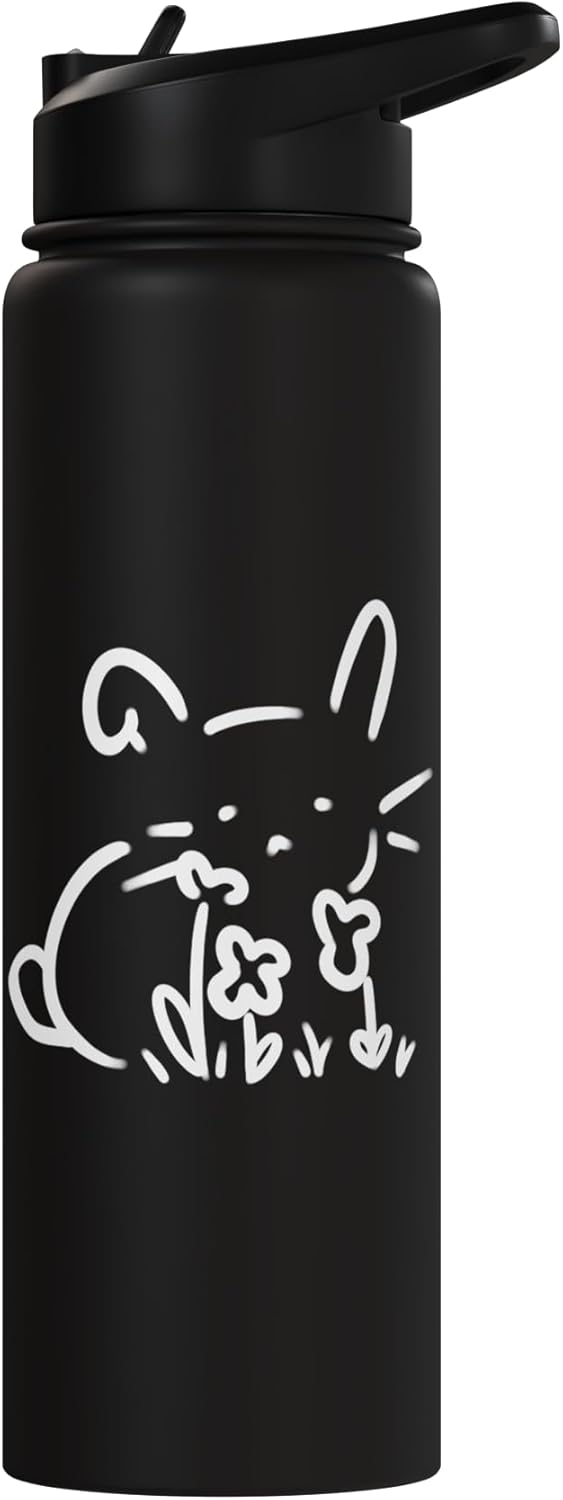 Botella agua acero inox aislada estilo Y2K con conejo y flores