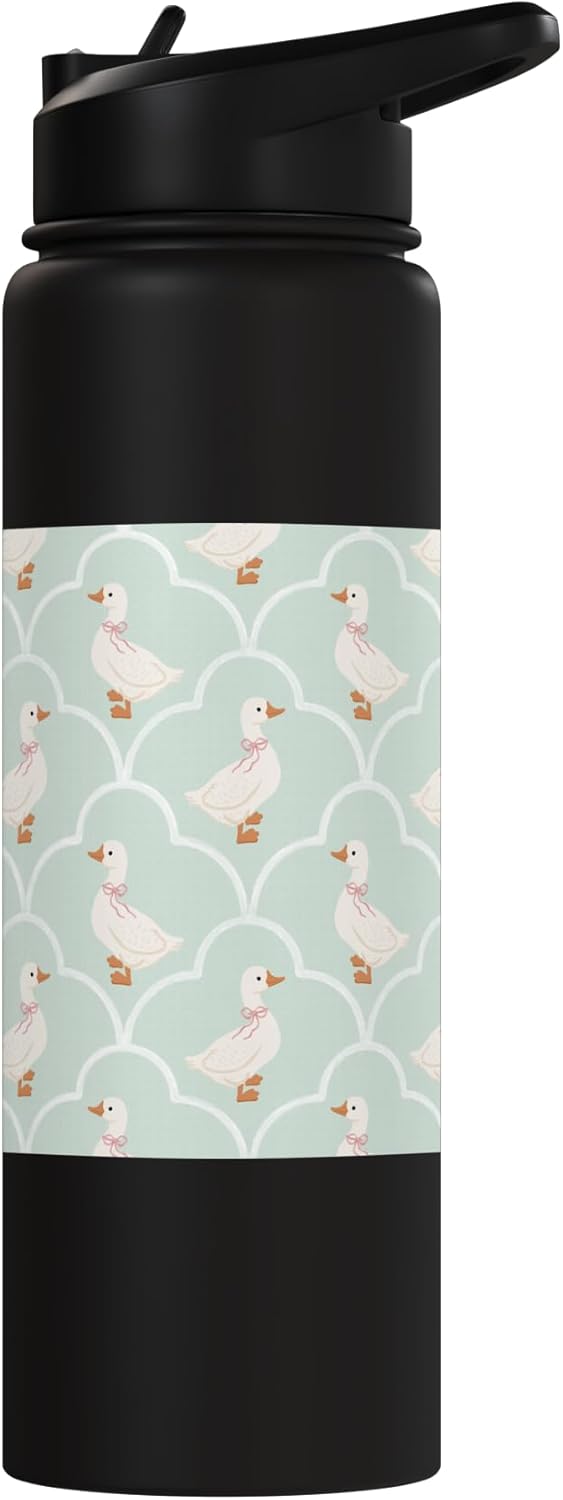 Botella de agua acero inoxidable con estampado rosa y verde claro