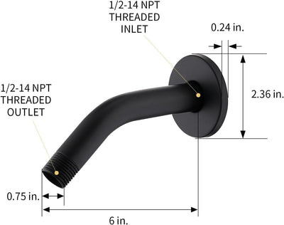 Brazo ducha pared 6pulg brida teflón negro mate