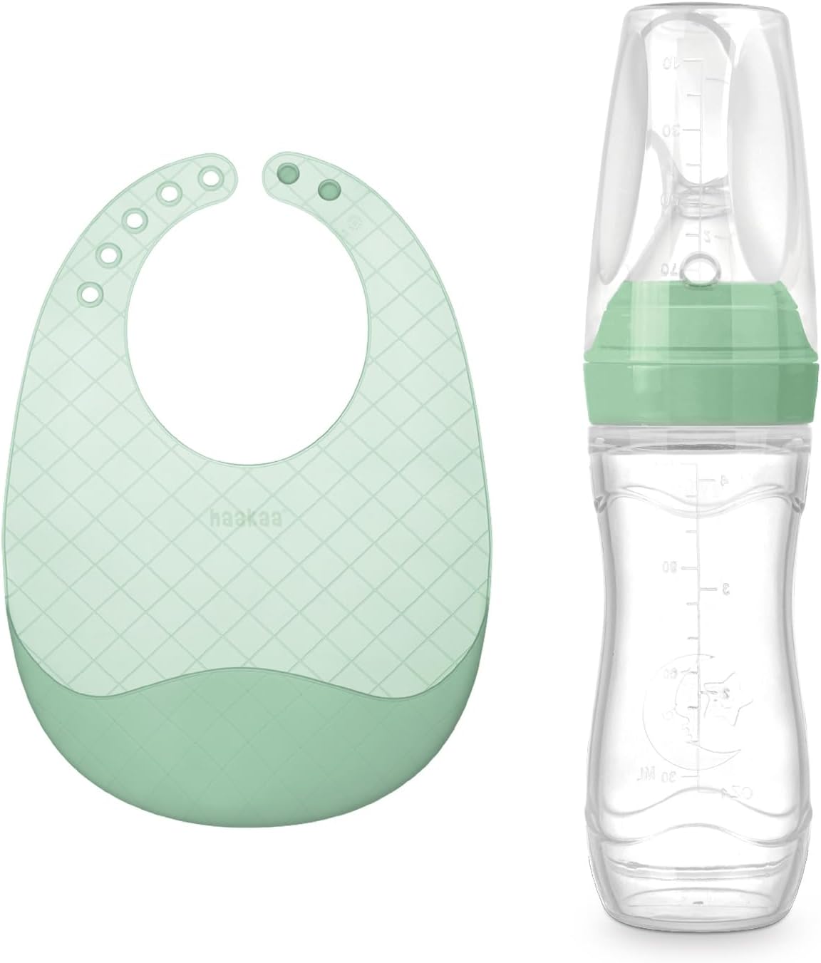 Alimentador de cuchara de silicona para bebés con babero de bolsillo