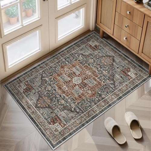 Alfombra lavable 2x4ft antideslizante entrada cocina baño gris/marrón