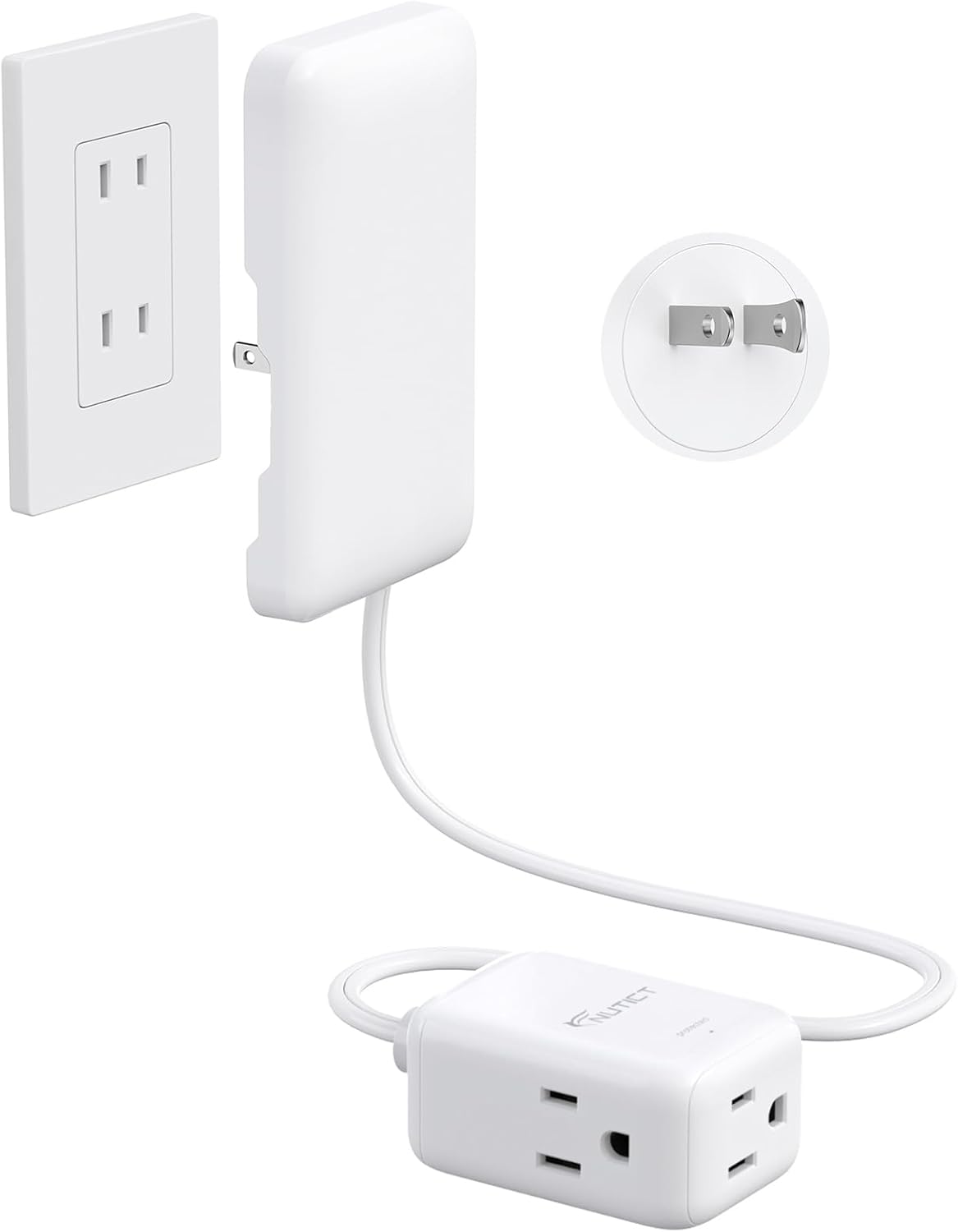 Adaptador tomacorriente 2 a 3 clavijas con cubierta blanca