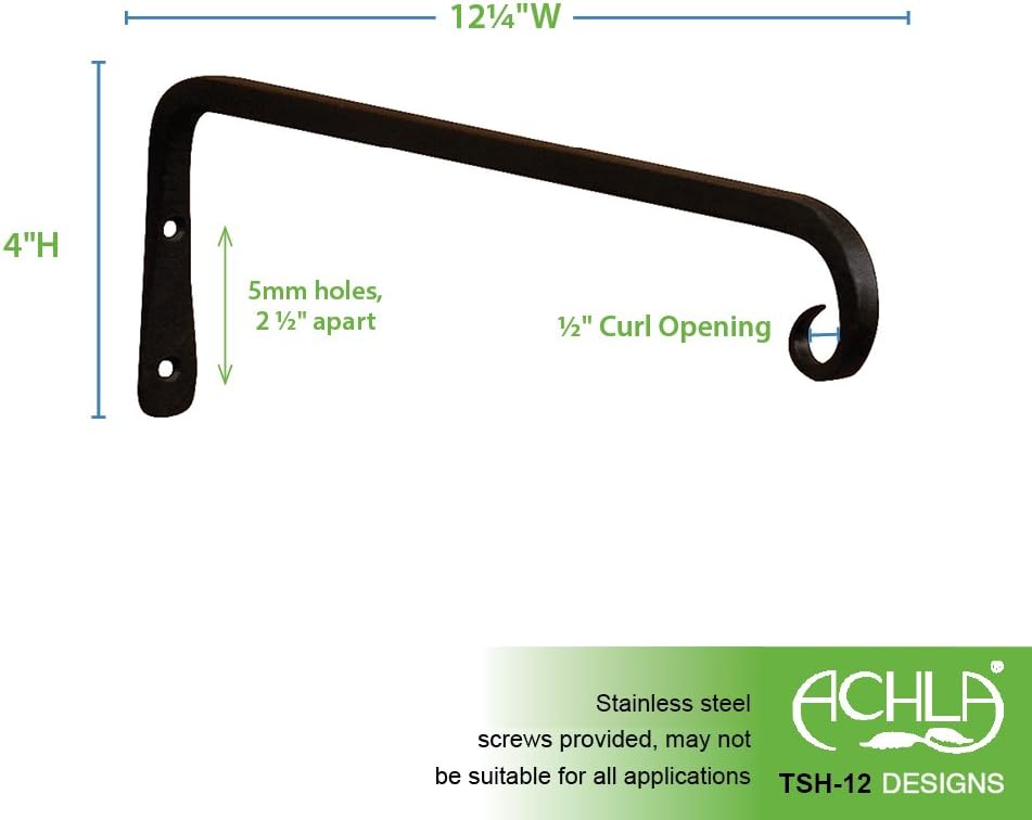 Gancho recto para soporte pared 12pulg Negro
