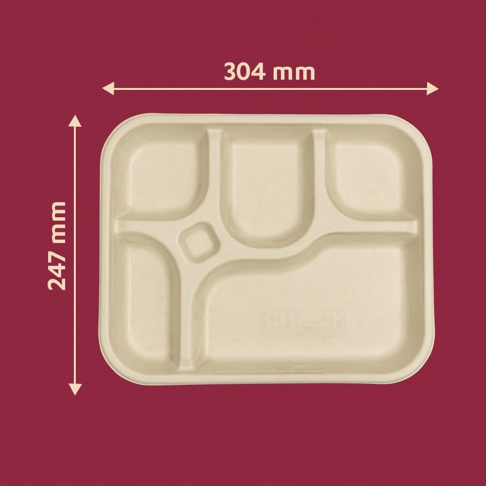 500 Pzas Bandejas Compostables Divididas 12x9.5”