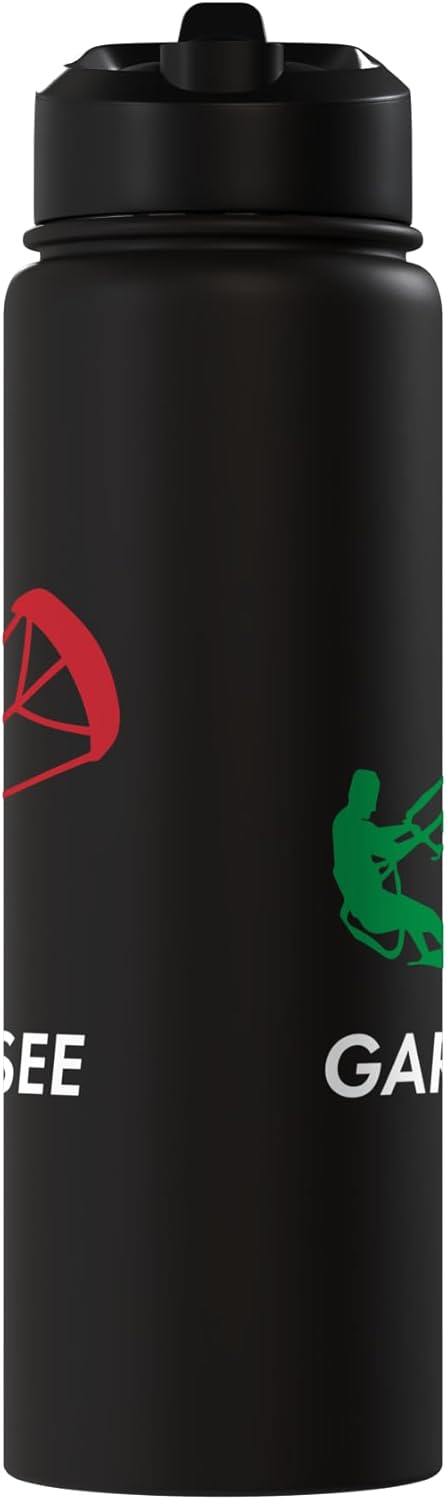 Botella agua acero inox aislada diseño vacaciones Lake Garda