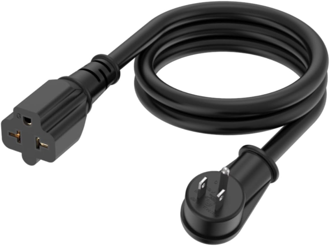 Cable extensión 3 pies 12 AWG 15-20A enchufe 90° adaptador T