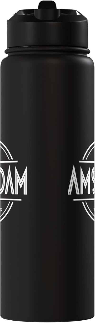 Botella de agua vintage Amsterdam City Travel acero inoxidable aislada
