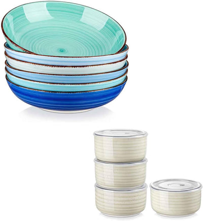 Set 6 Cuencos Cerámica con Tapas 38oz