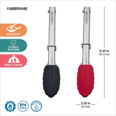 Juego de 2 pinzas de cocina Farberware Classic S2 de acero inoxidable con puntas de silicona