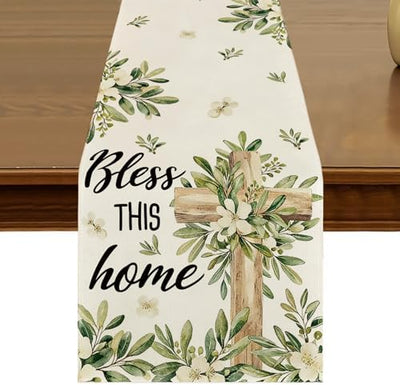 Camino de mesa Pascua con cruz de olivo 13 x 72 pulgadas decoración interior exterior