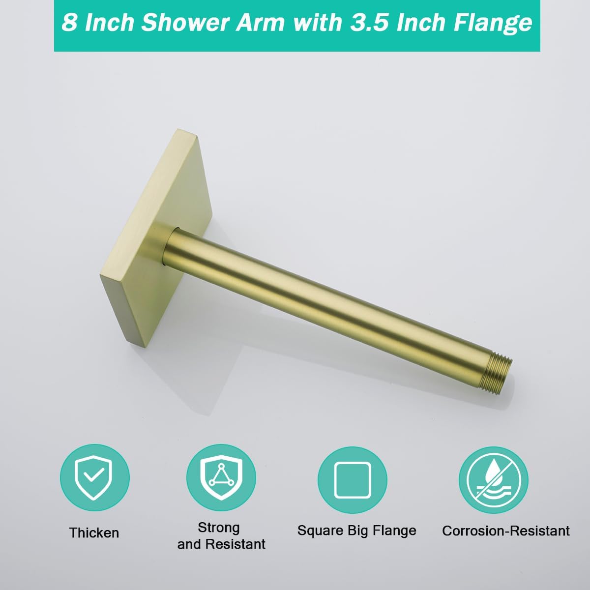 Brazo ducha fijo techo 8pulg conex. universal 1/2 dorado