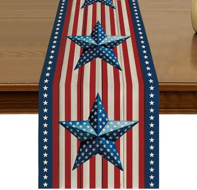 Camino de mesa patriótico con estrellas y bandera estadounidense 13 x 72 pulgadas