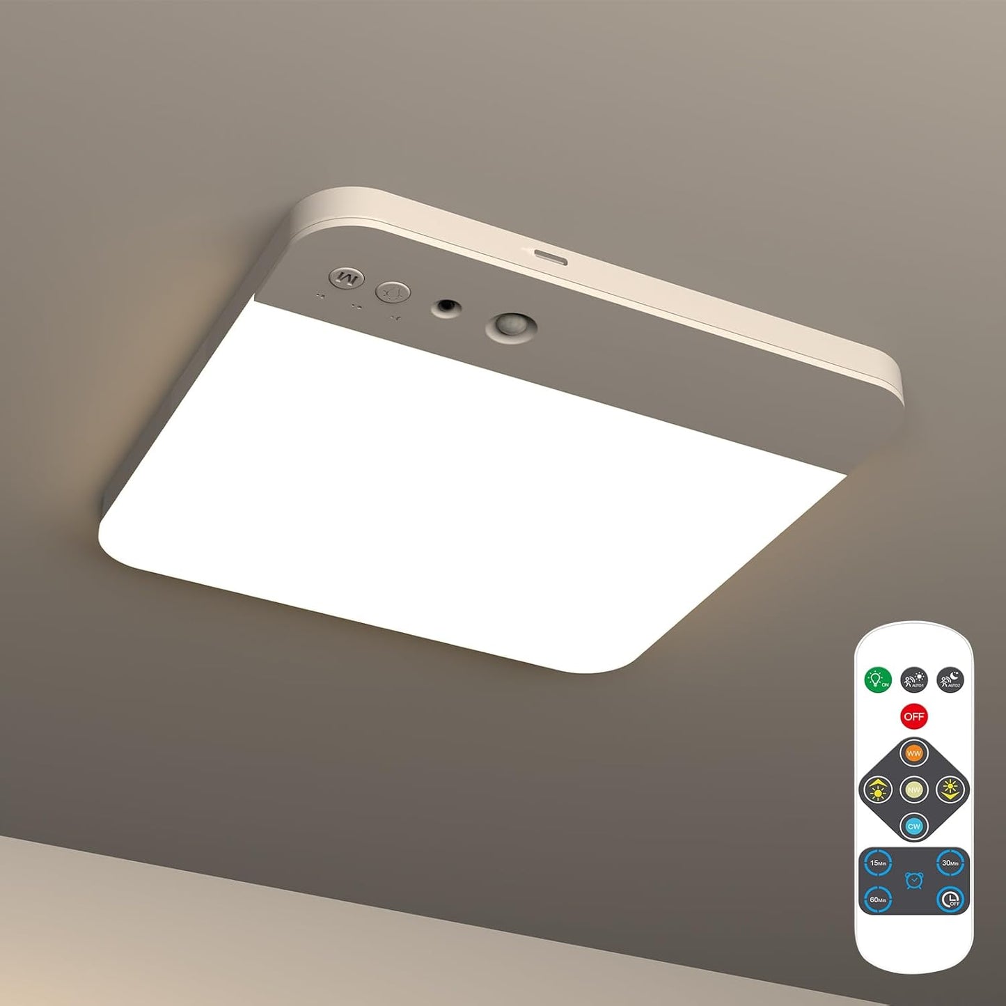 Lámpara techo recargable sensor movimiento 7.8pulg luz blanca