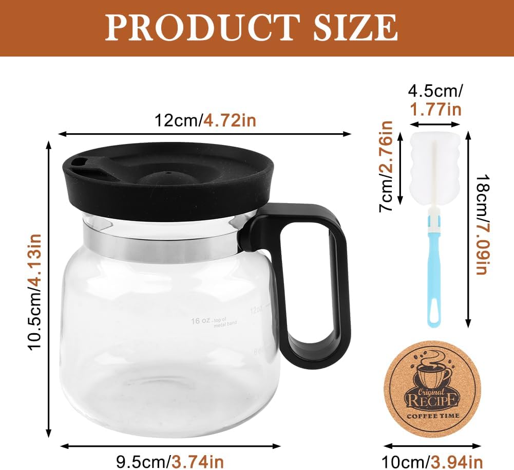 Taza de café de vidrio 16 oz con asa y tapa a prueba de derrames