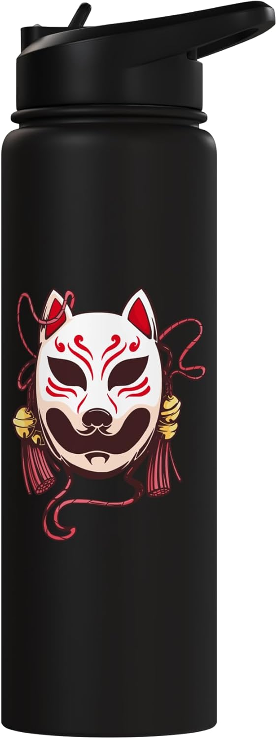 Bottle de agua aislada de acero inoxidable Máscara de zorro Kitsune