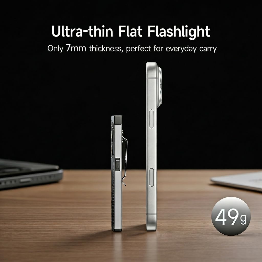 Linterna plana EDC 650 lúmenes USB-C recargable con luz UV y roja
