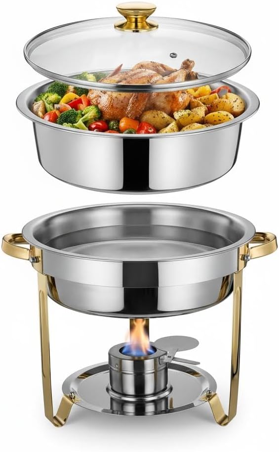 Juego de calentadores para buffet en acero inoxidable dorado