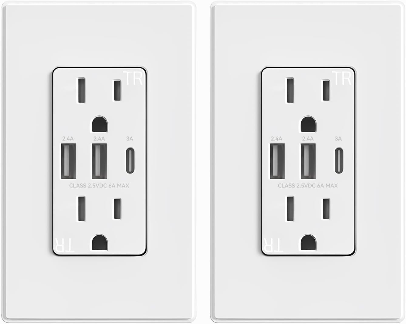 Tomacorrientes USB pared 3 puertos 30W 6A cert UL