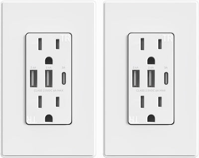Tomacorrientes USB pared 3 puertos 30W 6A cert UL