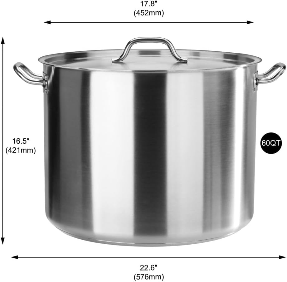 Olla de acero inoxidable 18/8 de 60 cuartos de galón con tapa