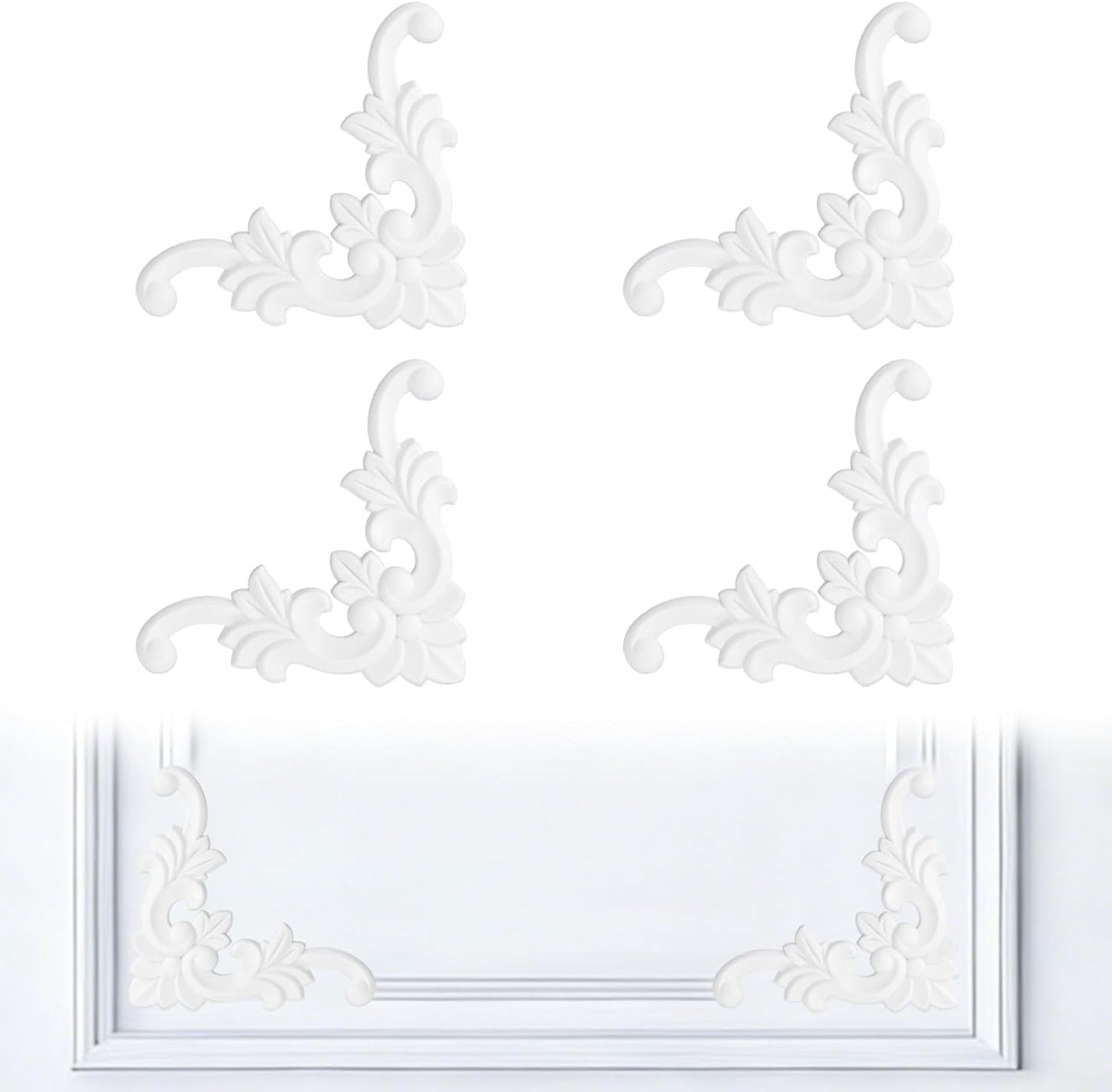 4 Pzas Molduras PVC Blanco Medallón Francés