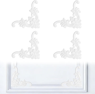 4 Pzas Molduras PVC Blanco Medallón Francés