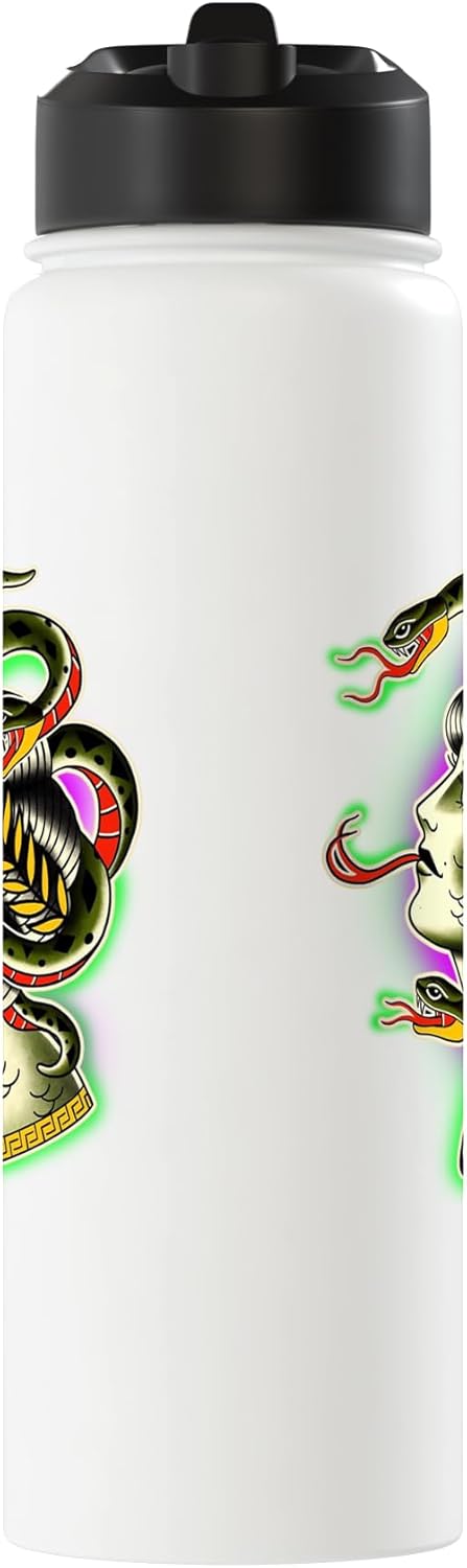 Botella de agua aislada Medusa diosa griega tatuaje flash acero inoxidable