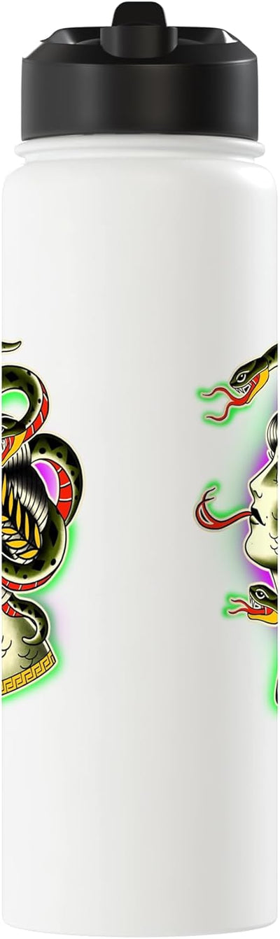 Botella de agua aislada Medusa diosa griega tatuaje flash acero inoxidable