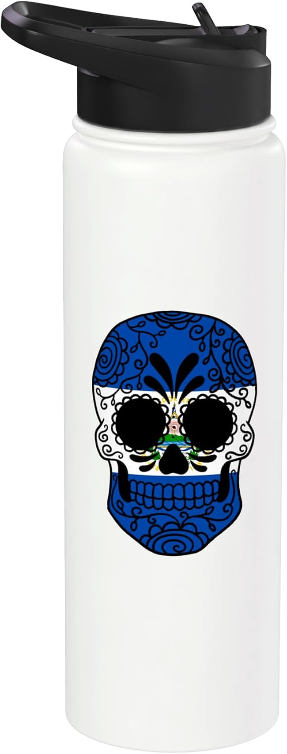 Bottella de agua aislada con calavera de acero inoxidable