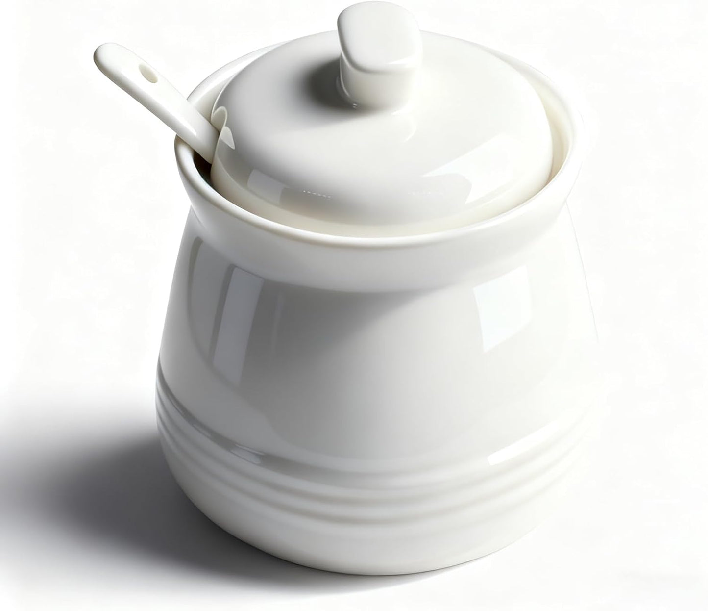 Tarro azúcar porcelana con tapa y cuchara 12oz blanco