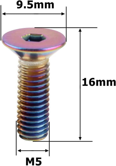 Tornillos cónicos M5x0.630pulg titanio Ranibow cabeza plana