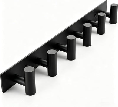 Perchero pared negro mate 6 ganchos acero inox
