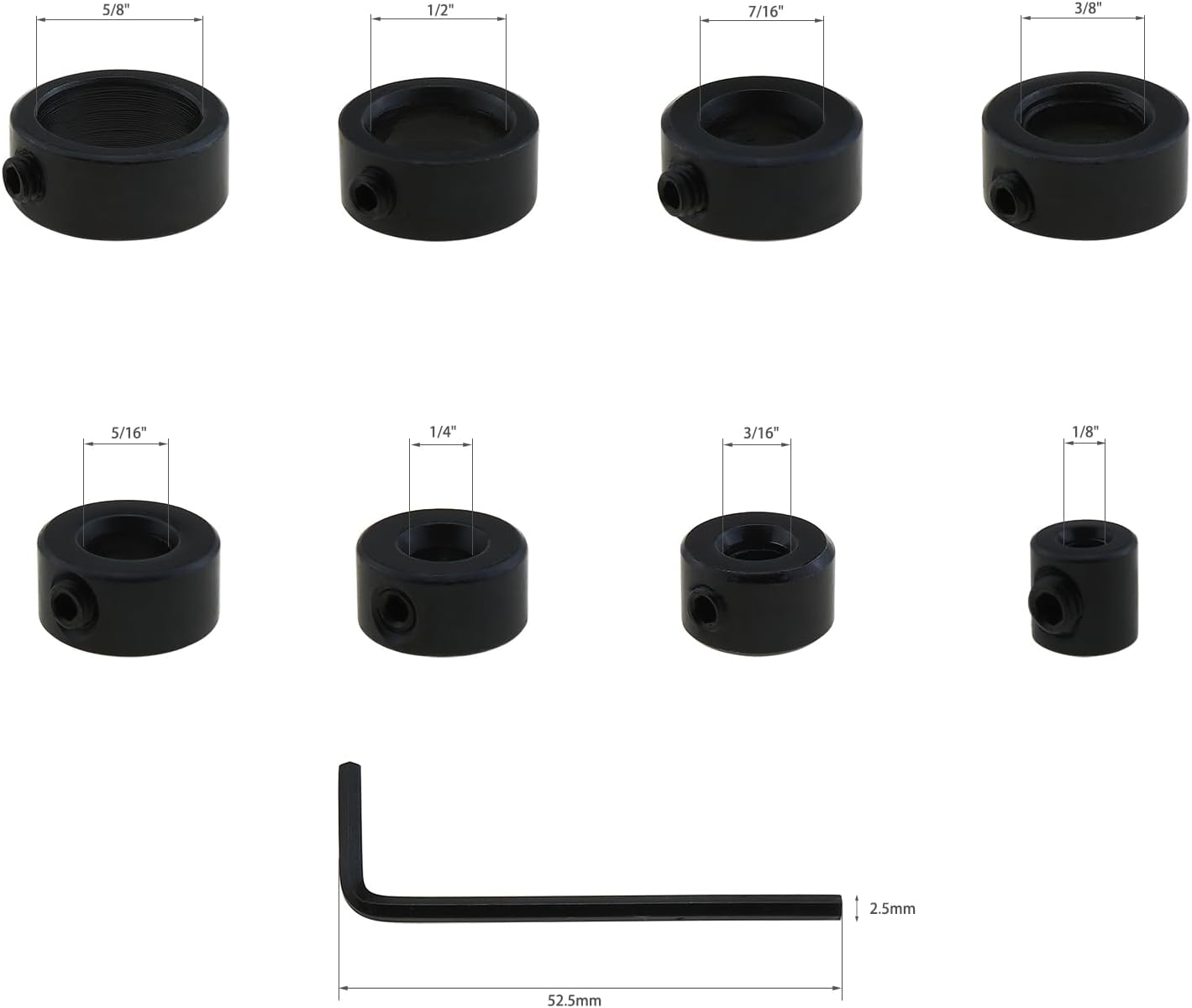 2 Set Anillos Tope Broca Tamaños 1/8-5/8 Con Llave Hex