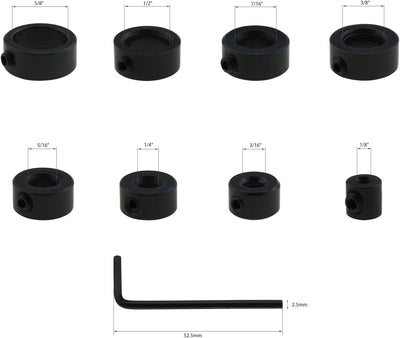 2 Set Anillos Tope Broca Tamaños 1/8-5/8 Con Llave Hex