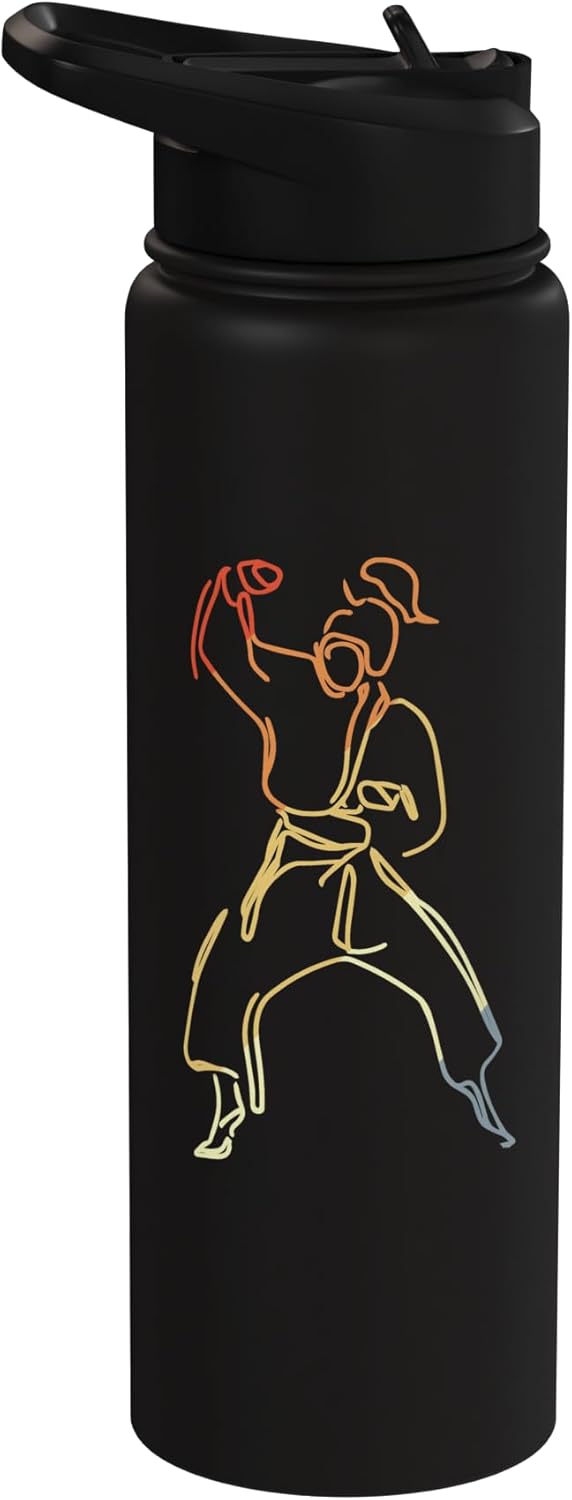 Botella agua acero inox aislada dibujo karate