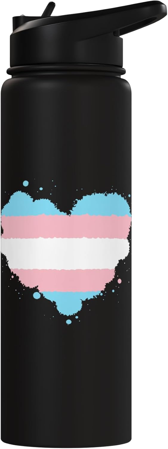 Botella de agua aislada bandera transgénero acero inoxidable