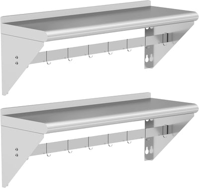Estante acero inox 12x36pulg con 8 ganchos paquete 2