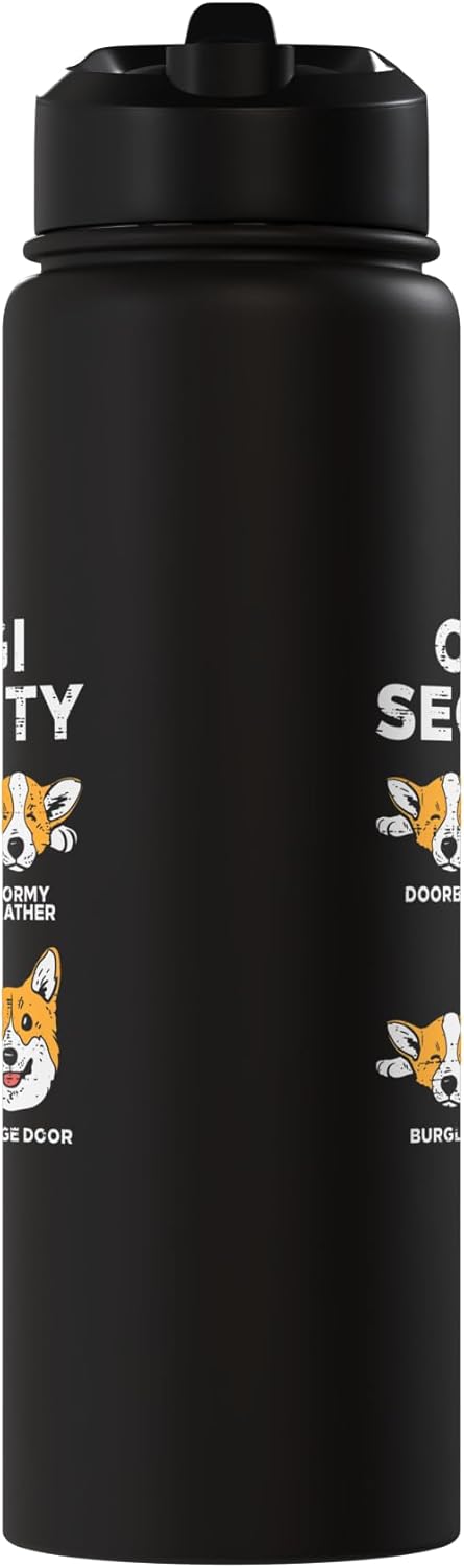 Botella de agua aislada de acero inoxidable con diseño de perro corgi