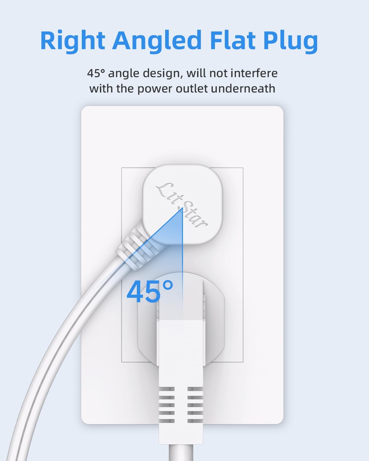 Cable extensión enchufe plano 24ft blanco 2 clavijas 3 salidas