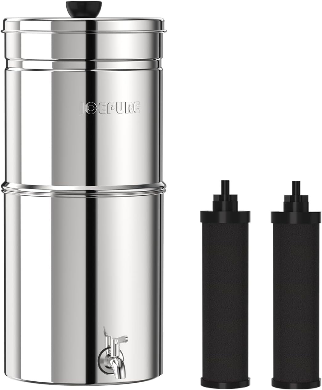 Sistema filtro agua gravedad 2.25G acero inox 2 filtros carbono