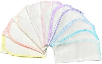 Set 10 toallas franela algodón orgánico 11x12pulg bordes pastel