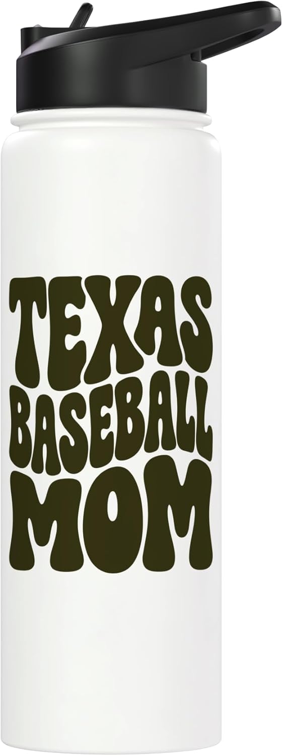 Botella de agua acero inoxidable insulada estilo groovy mamá beisbolista Texas oliva