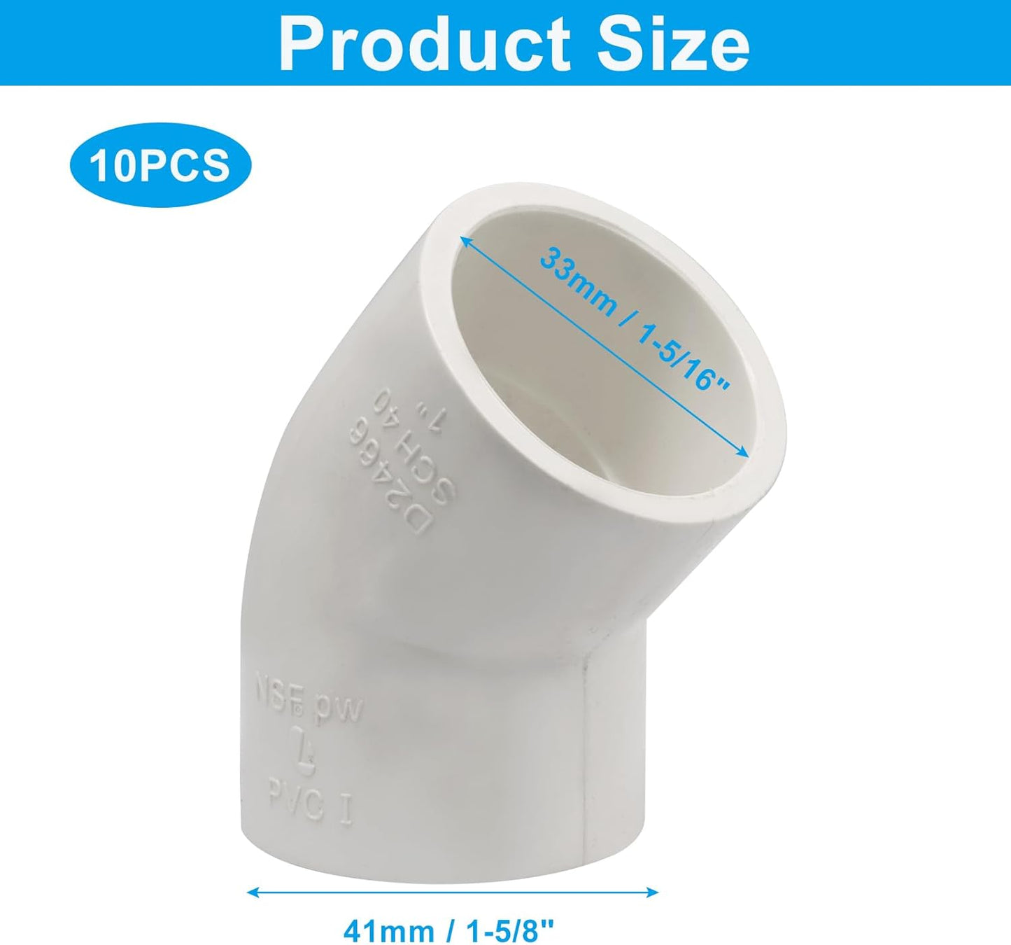 Conector PVC 1 pulgada 45 grados SCH40 10 pzas